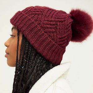 Free People Pinnacle Pom Beanie Maroon Knit